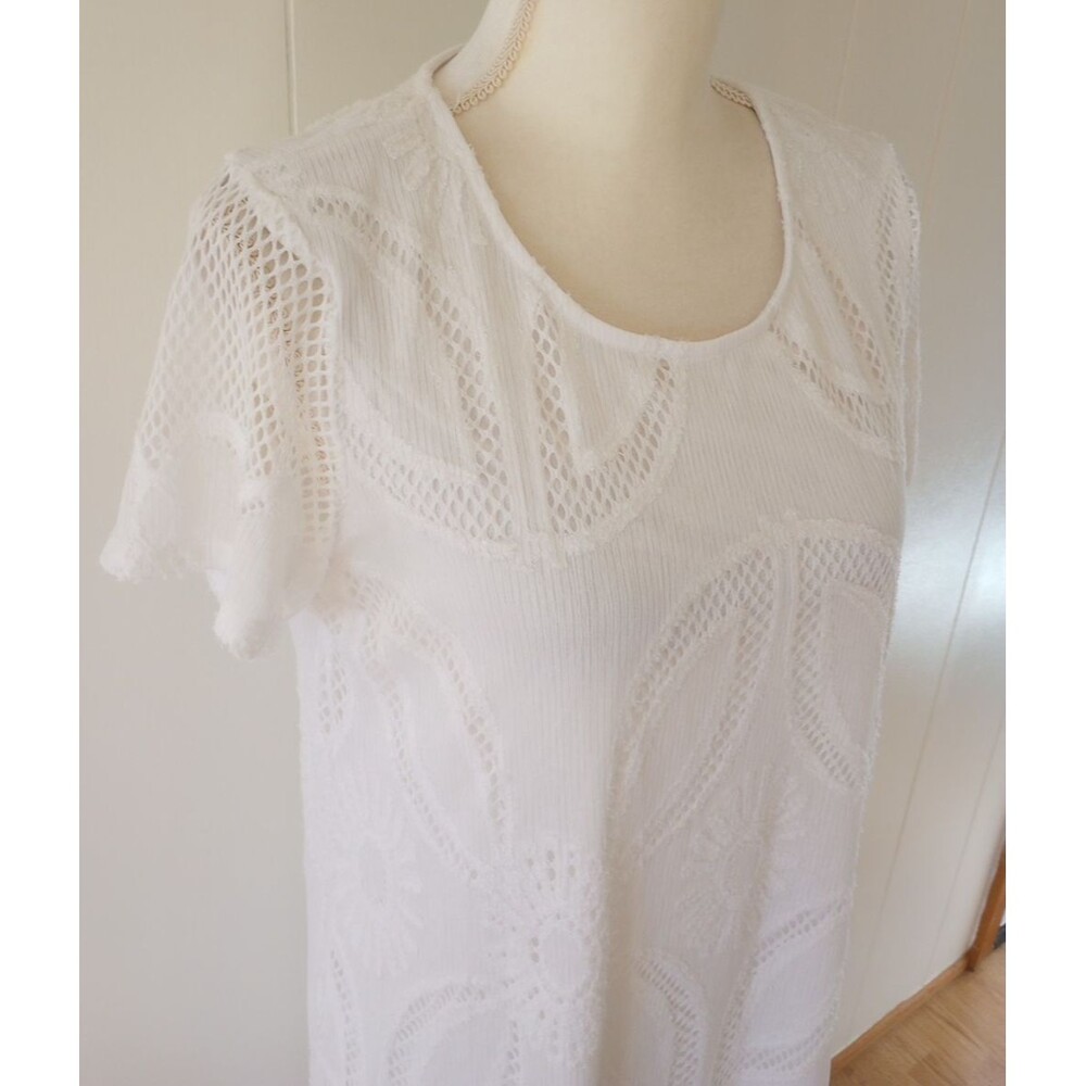 Chico's White Boho Dress Size 1 Medium Gauzy Crochet Lace Fairy Whimsy Beach